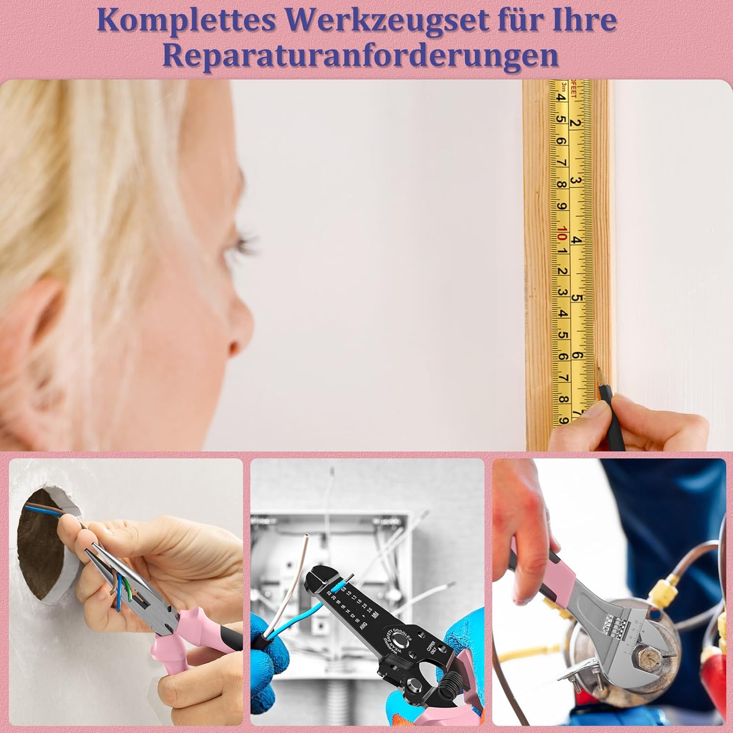 🔥 Angebote & Aktionen – Sundpey Tool Box Filled 281 Pieces - Portable Complete Tool Sets Tool Box with Socket Wrench Set Screwdriver Set Metric Allen Key Pliers Tool Box Pink – Bild 7