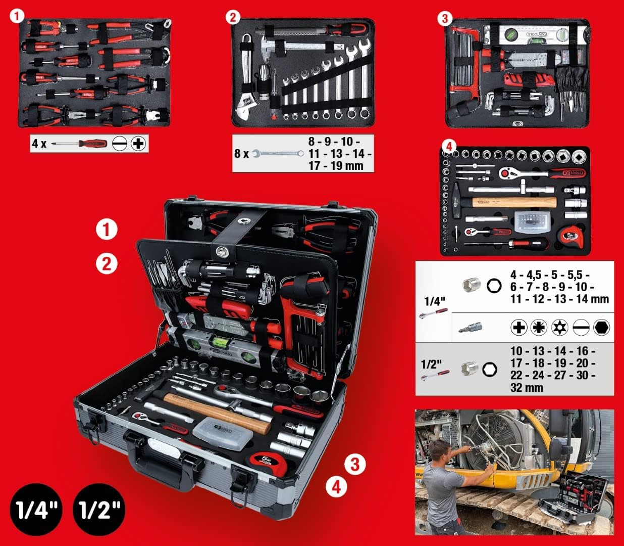 🚗 KFZ & Werkstatt – KS Tools 911.0727 Superlock Uni Tool Kit, 127 Pieces, 1/4-Inch+1/2-Inch – Bild 2