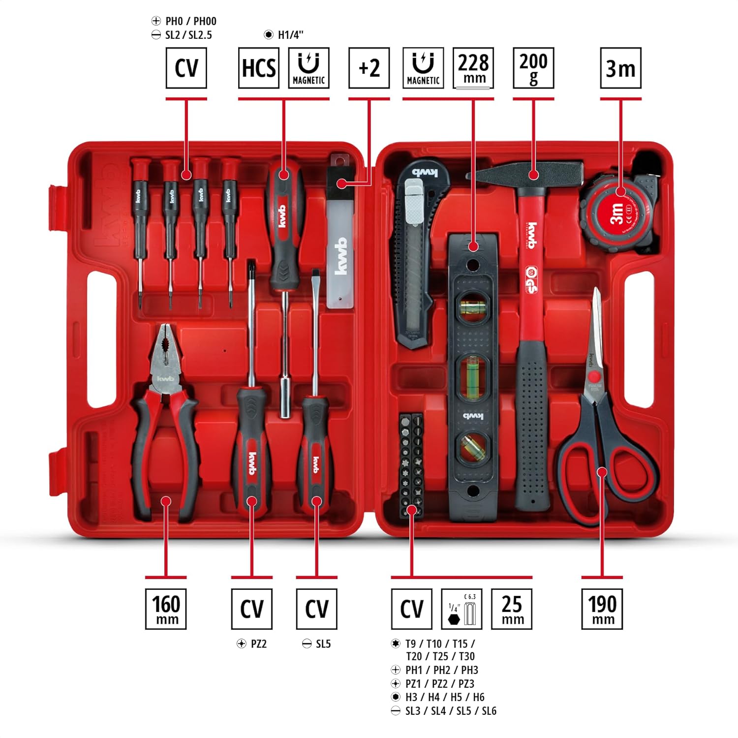 🔥 Angebote & Aktionen – kwb Tool Box 35 Pieces Tool Set Tool Box (Household Basic Equipment with Screwdrivers, Bits, Combination Pliers, Tape Measure, Hammer, Scissors, Spirit Level, Snap Off Blade Knife, etc.) – Bild 2