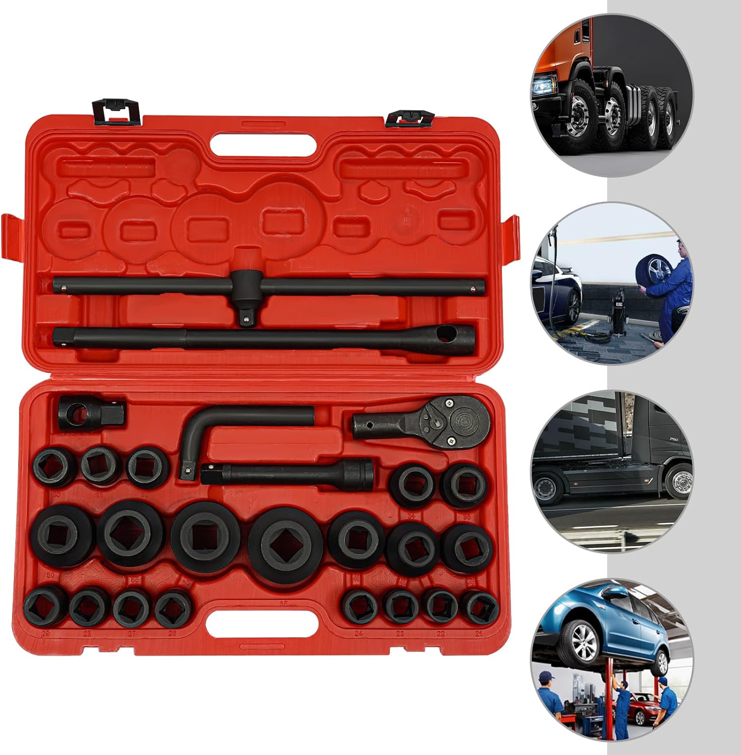 🚗 KFZ & Werkstatt – 3/4 Inch and 1 Inch 21-65 mm Socket Set Socket Set 26-Piece Truck Ratchet Box Socket Set for Home Car Repairs or Mechanical Devices Modifications etc – Bild 5