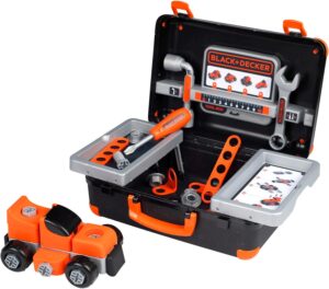 ⚒️ Bau & Montage – Smoby – Black+Decker Werkzeugkoffer für Kinder ab 3 Jahren – Ausklappbarer Spielzeugkoffer (35,5 x 28,6 x 28,5 cm) mit Werkzeug und Car Kit