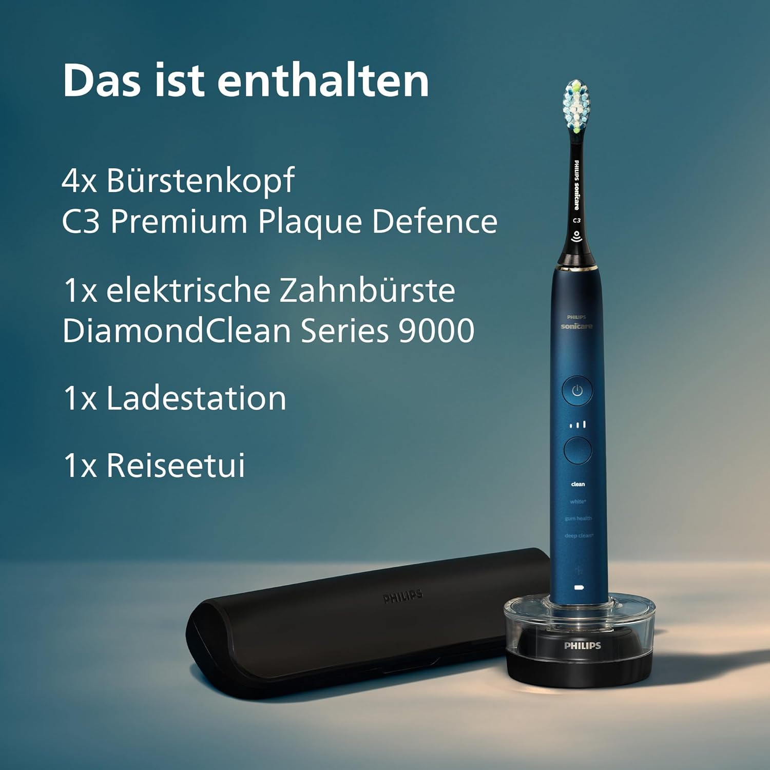 🔥 Angebote & Aktionen – Philips Sonicare DiamondClean 9000 Series Power Electric Toothbrush Special Edition - Sonic Brush, Dunkelblau, 4x C3 Premium Plaque Control Bürstenkopf (Modell HX9911/89) – Bild 8