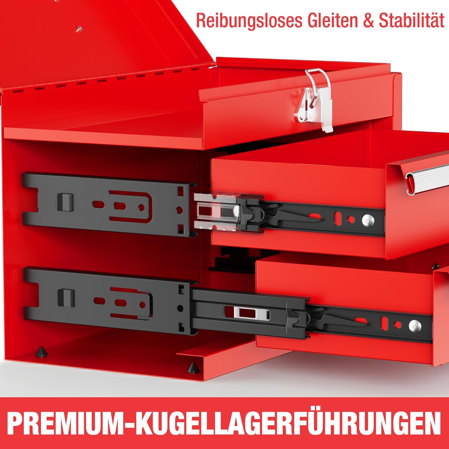 🔥 Angebote & Aktionen – WORKPRO Metal Drawer Box with 2 Drawers & Top Storage Space Red, 27.5 x 15 x 20.8 cm, Table Organiser with Drawers & Handle for Office, Changing Room and Desk, Portable Tool Box – Bild 4