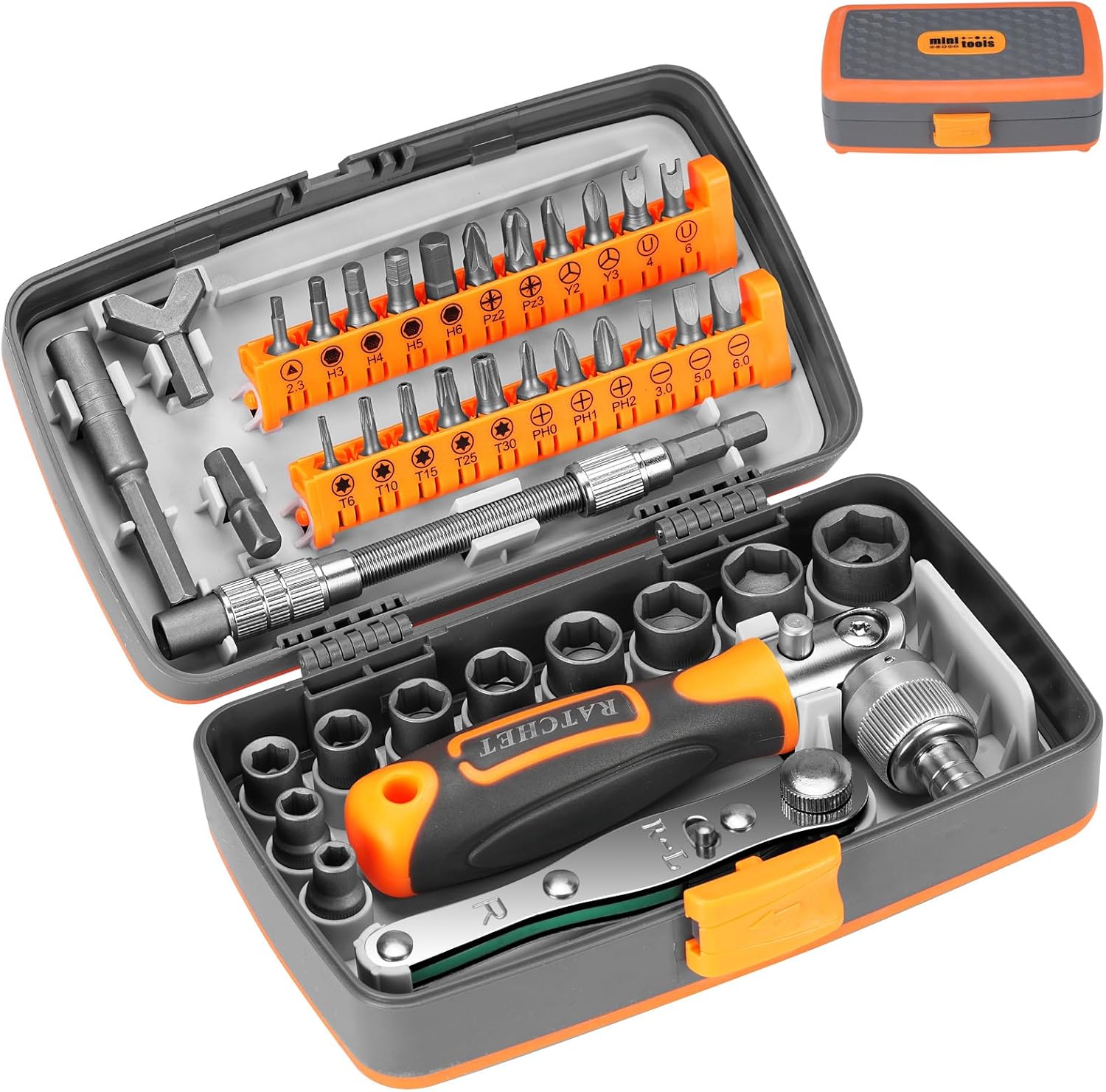 🔥 Angebote & Aktionen – Tool Set, Socket Spanner Set, 38 Pieces, Ratchet Box with 1/4 Inch Reversible Ratchet, Tool Box, Cr-V, Bit Set, Screwdriver Tool Box for Car