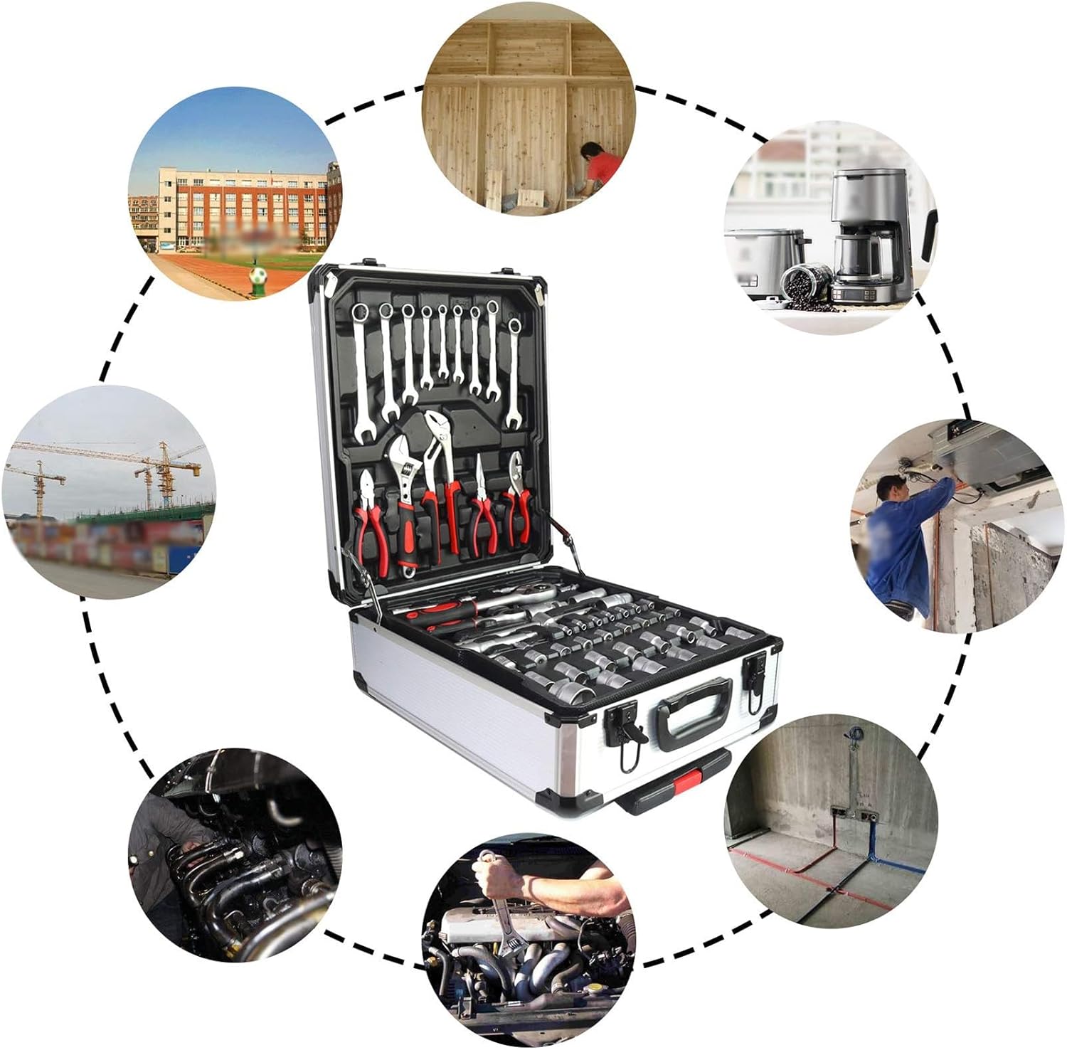 🚗 KFZ & Werkstatt – 187 Piece Tool Set with Rolling Case, Hand Tool Set with Aluminum Trolley Box, Universal Car Repair Tool Kit, Portable Tool Box for Manual Repairs, Daily Home Maintenance – Bild 7