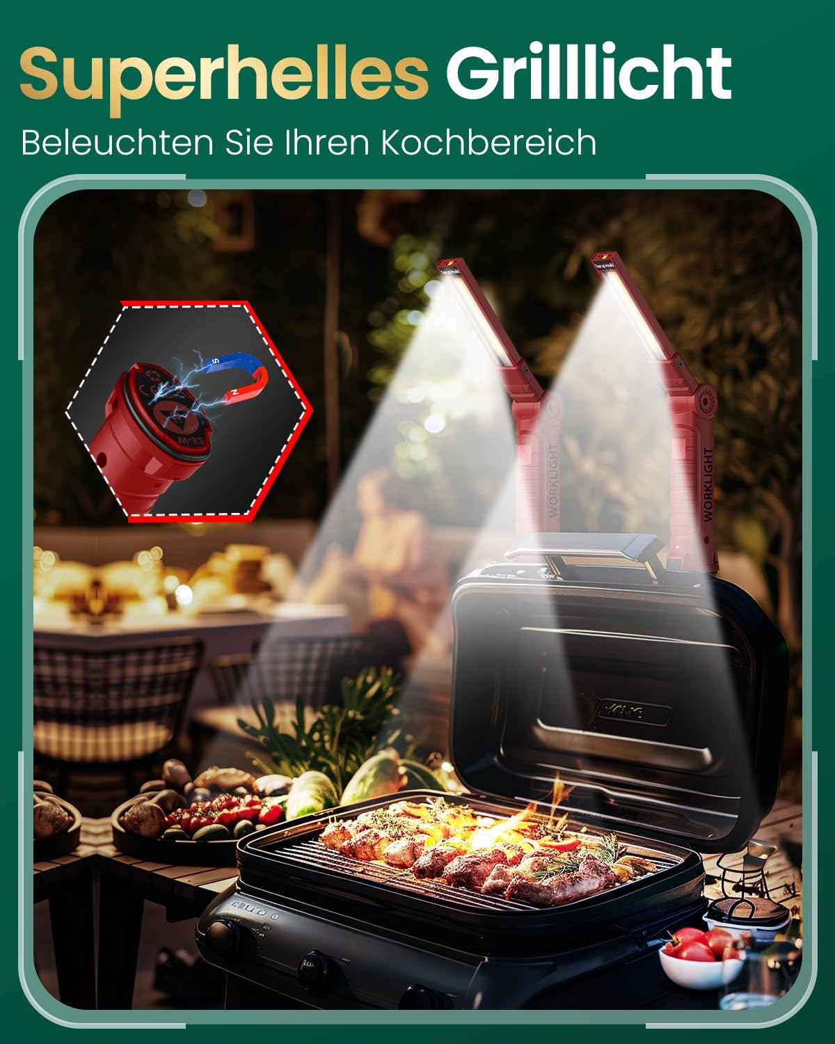 🔥 Angebote & Aktionen – Coquimbo Workshop LED Lamp, Work Torch, Rechargeable Inspection Light, Gifts for Men, Dad, with Magnet and Hook, Gatgets, Anniversary Gifts, Red – Bild 6