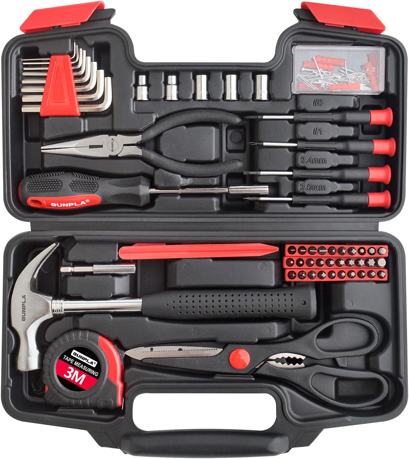 🔥 Angebote & Aktionen – Gunpla 131-Piece Tool Box Small Tool Set Filled in Plastic Box with Hex Key Screwdriver Bits Pliers Measuring Tape Spirit Level Tool Box for Household DIY Car Garage