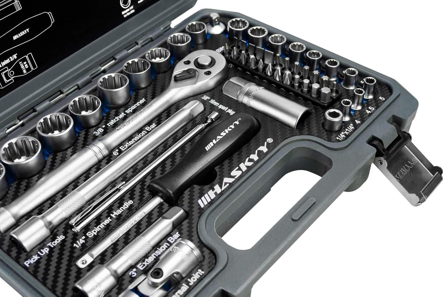 🚗 KFZ & Werkstatt – Multi-Toothed Gear Lock Profile XZN E-Shaped Socket Set 12-Edge 6-Edge Hex Harley Imperial Metric 1/4 and 3/8 Nut Bits 4 - 19 mm Set of 52 – Bild 2