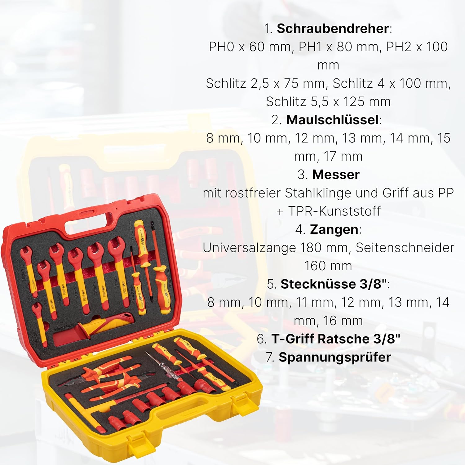 ⚡ Elektro & Technik – HÖGERT TECHNIK 25-teiliges Elektriker-Werkzeugset, isolierter 1000-V-Handschraubendreher, Schlitz- und Kreuzschraubendreher, Zange, Spannungsprüfer, Kunststoffkoffer, Werkzeugset – Bild 4