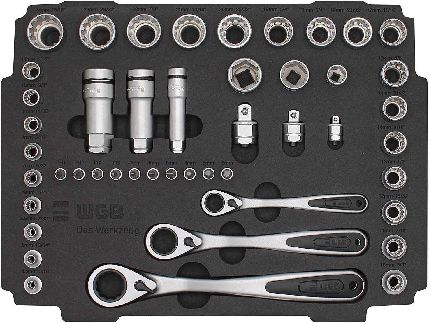 🚗 KFZ & Werkstatt – MOFLEX Socket Set, 47 Pieces I WGB The Tool I 1/4" + 3/8" + 1/2" I Chrome Vanadium Steel – Bild 3