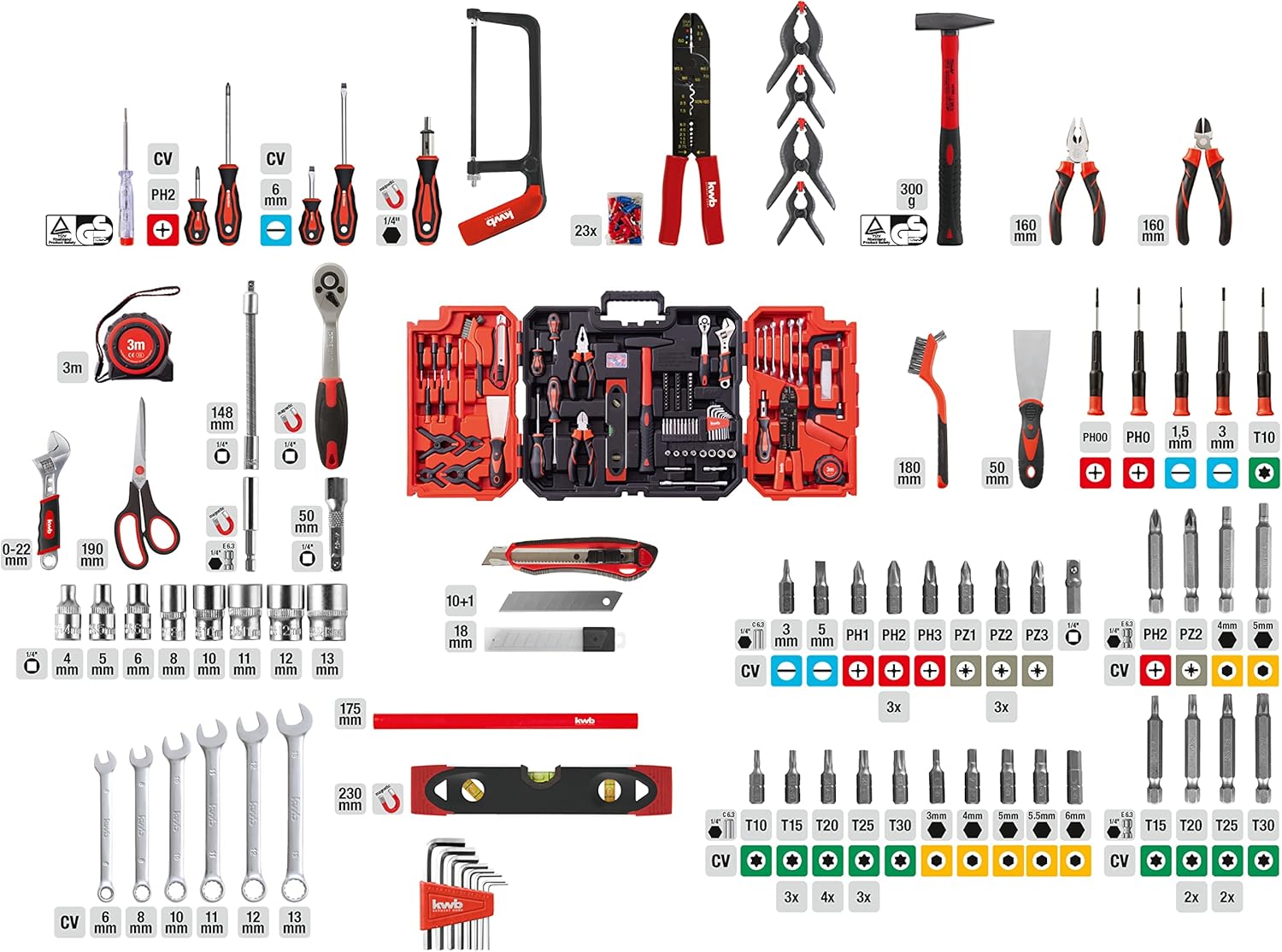 🔥 Angebote & Aktionen – kwb 70 Piece Tool Set - Sturdy Plastic Case with Carry Handle for Carrying and Hanging, High Quality Tool Kit Ideal for Workshop and Household – Bild 2