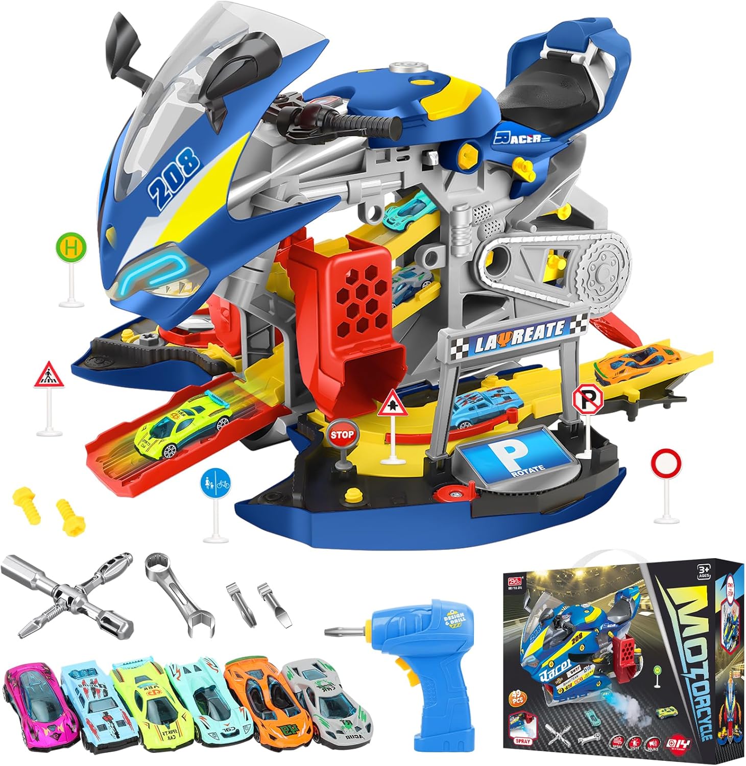 ⚡ Elektro & Technik – Kinder-Autoschrauben mit Bohrer, großes Moto-Set zum Schrauben, Spielzeug-Set mit Licht und Ton, Reparaturfunktionen, Lernspielzeug, Geschenke für Jungen, Geburtstag, 3–8 Jahre