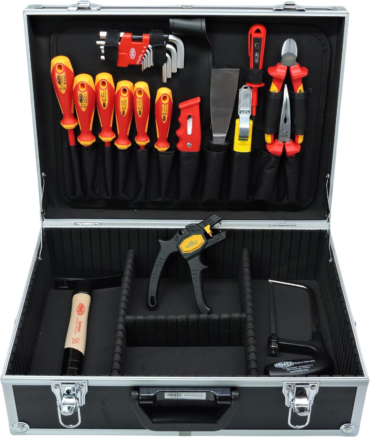 ⚡ Elektro & Technik – FAMEX 789-10 Alu-Werkzeugkoffer mit Werkzeugset für Elektriker – Profi-Werkzeugkoffer – Viele Werkzeuge Made in Germany, viel Stauraum, 45,5 x 35,5 x 16 cm – Bild 3
