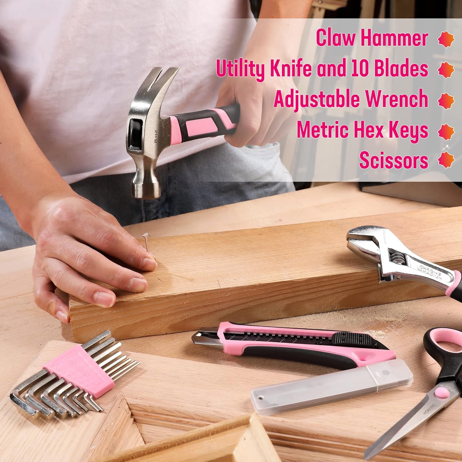 🔥 Angebote & Aktionen – WORKPRO 53-Piece Tool Set Pink with Cordless Screwdriver Small Pink Tool Bag Filled for Household Repair with Spirit Level, Water Pump Pliers, Gifts for Mother, Home Owner – Bild 4