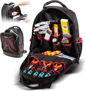 ⚡ Elektro & Technik – PARAT Basic Rucksack, Werkzeugrucksack 23 L für Elektriker, robuster Nylonrucksack, Werkzeugrucksack mit 15 Fächern und 6 Gummischlaufen, Elektrikerrucksack mit verstärktem Boden