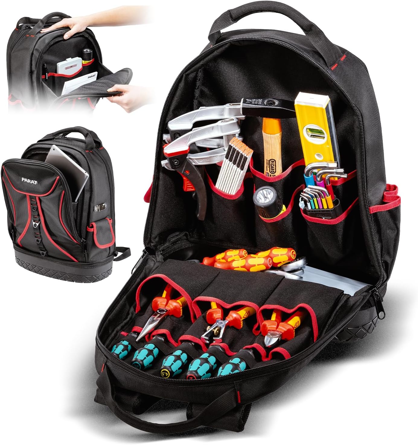 ⚡ Elektro & Technik – PARAT Basic Rucksack, Werkzeugrucksack 23 L für Elektriker, robuster Nylonrucksack, Werkzeugrucksack mit 15 Fächern und 6 Gummischlaufen, Elektrikerrucksack mit verstärktem Boden
