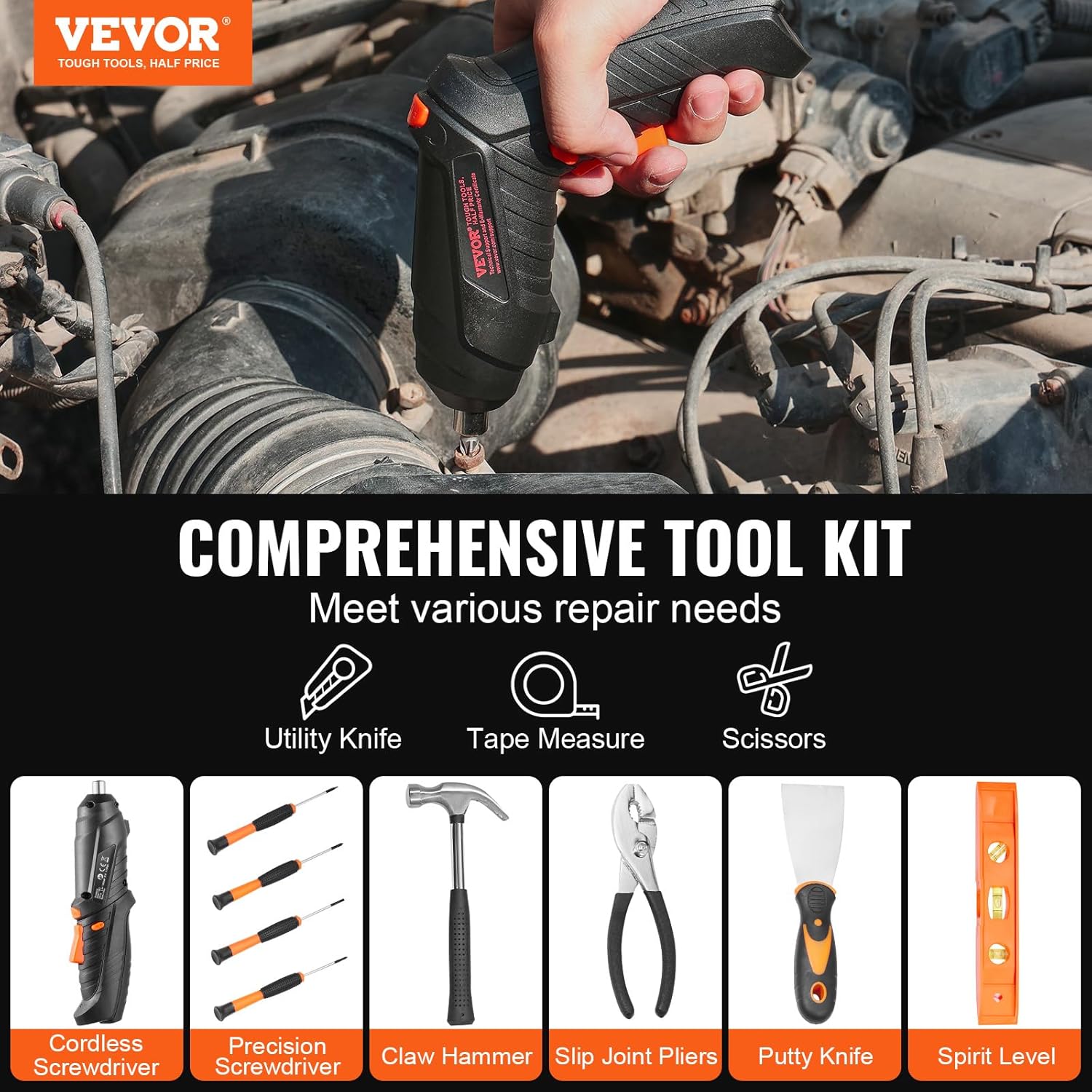 🔥 Angebote & Aktionen – VEVOR 96 Piece Household Hand Tool Set with Cordless Screwdriver and Portable Tool Case, High Quality Steel for Home Maintenance, DIY Projects and Car Repairs – Bild 2