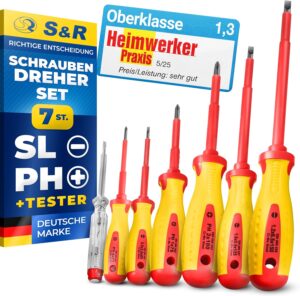 ⚡ Elektro & Technik – S&R Isolated Screwdrivers Electricians Set VDE-tested (German Electrical Engineering Association), Power-form-handle 7-Piece, SL PH Tester Professional quality