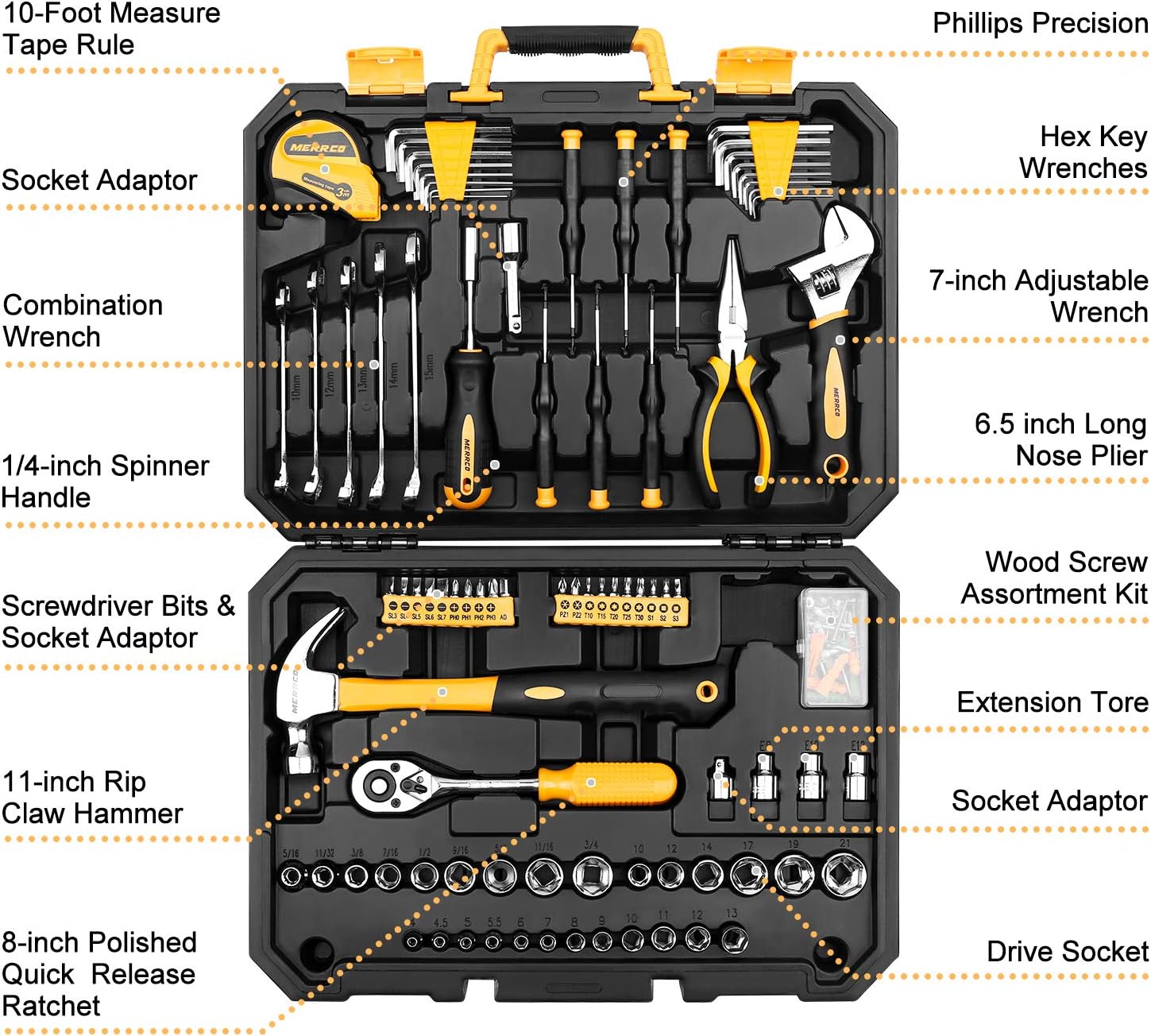 🚗 KFZ & Werkstatt – 128 Piece Socket Wrench Tool Set Auto Repair Mixed Tool Combination Package Hand Tool Kit with Plastic Toolbox Storage Case – Bild 2