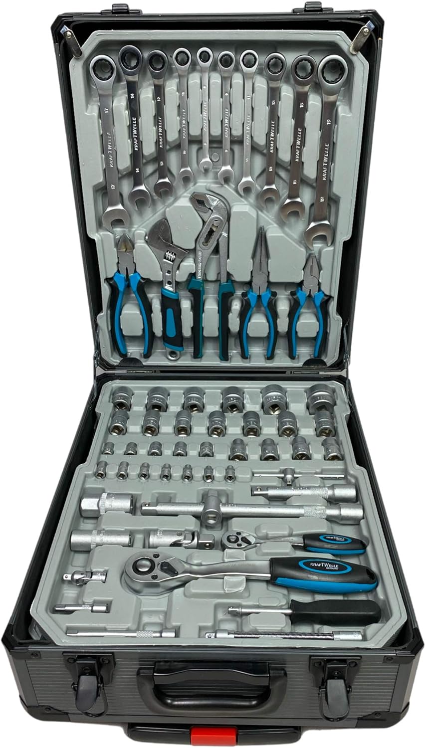 🔥 Angebote & Aktionen – Kraftwelle Tool Trolley Tool Box 188 Piece Tool Set Aluminium Case Rollable 4 Inserts Ratchet Set Car Motorcycle Screwdriver Ring Ratchet