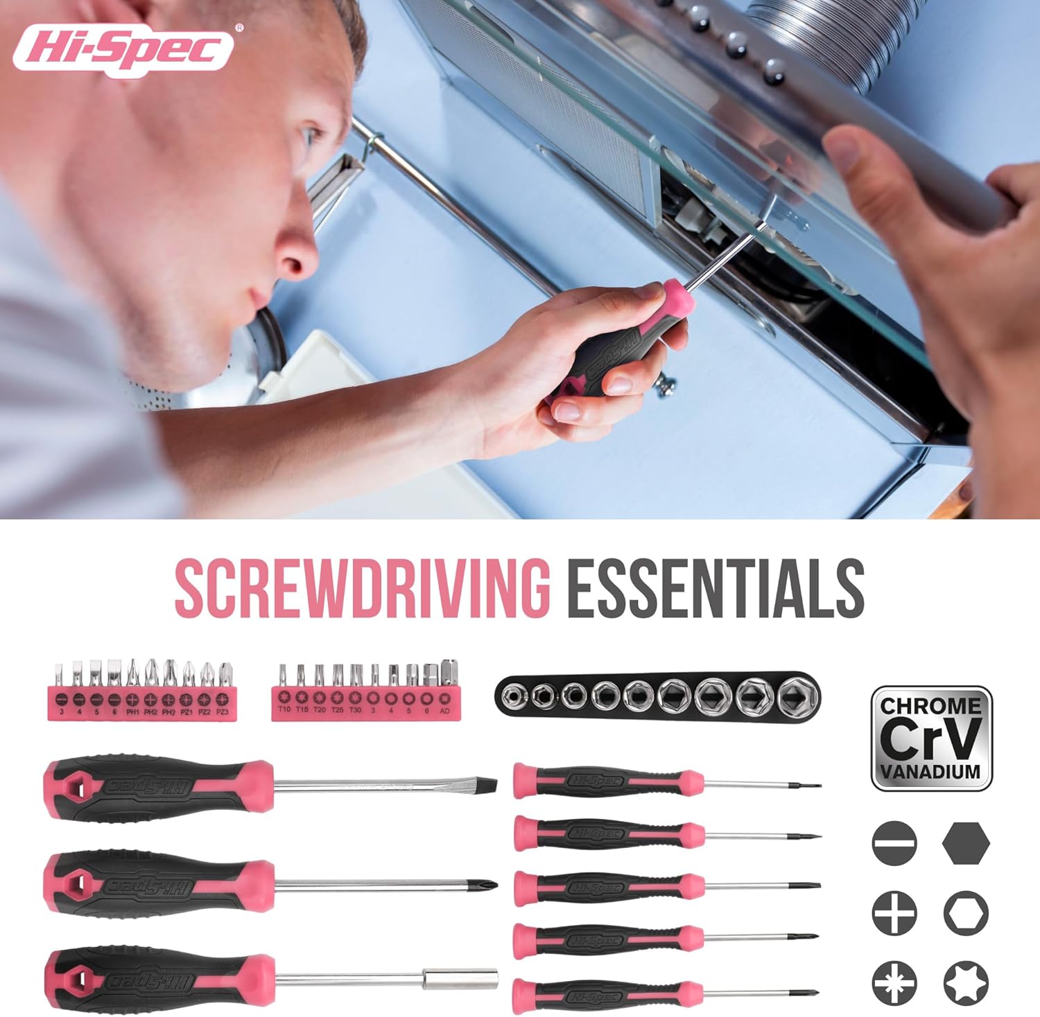 🔥 Angebote & Aktionen – Hi-Spec 54 Piece Tool Box for Women Pink with Claw Hammer, Precision Screwdriver Set, Nuts and Bit Set. Hand Tool in Pink for Household Projects – Bild 3