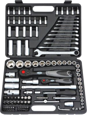 🚗 KFZ & Werkstatt – Famex 568-FX-46 Socket Spanner Set with 72-Tooth Ratchet, 12.5 mm 1/2 Inch and 6.3 mm 1/4 Inch Drive from 4 to 32 mm/120 Pieces