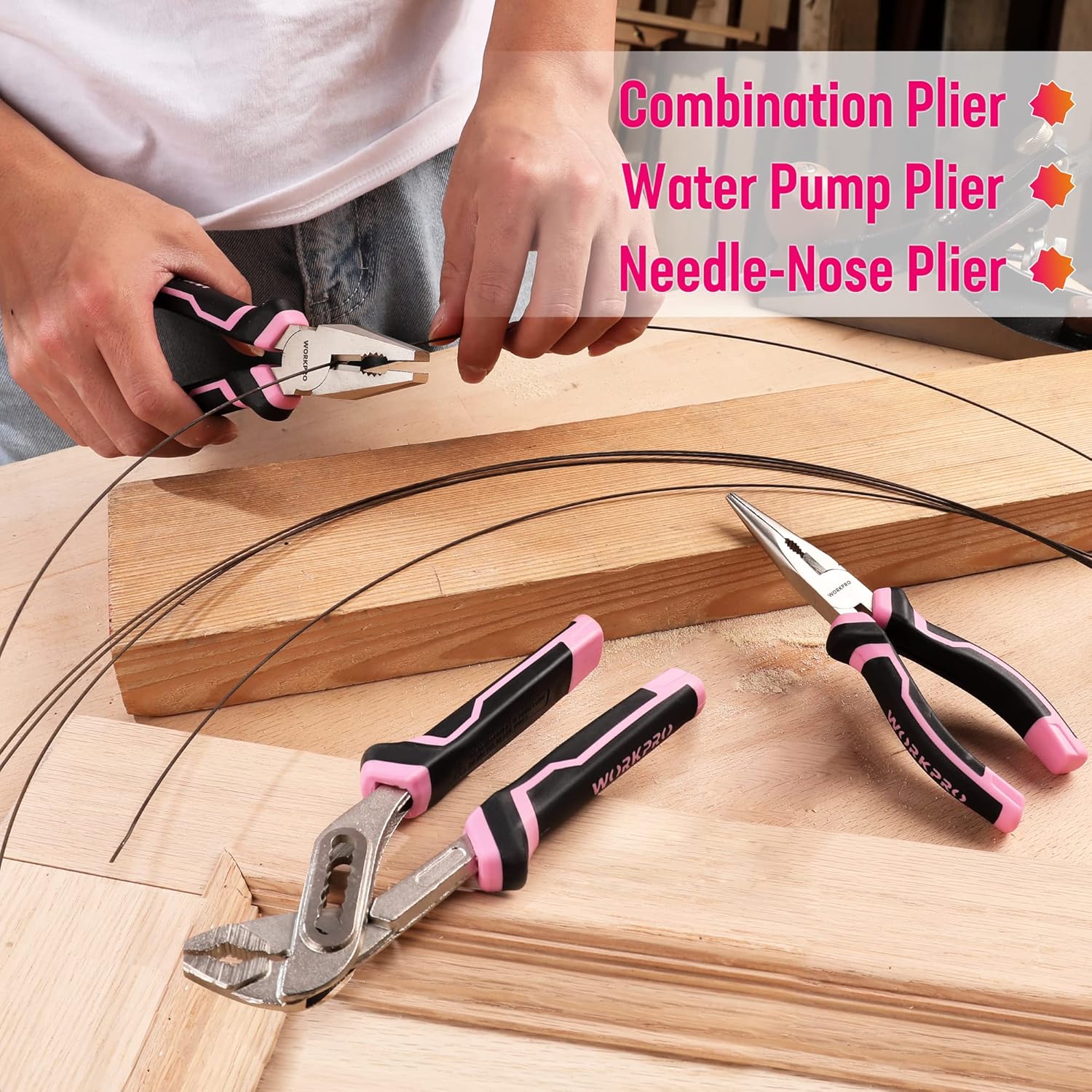 🔥 Angebote & Aktionen – WORKPRO 53-Piece Tool Set Pink with Cordless Screwdriver Small Pink Tool Bag Filled for Household Repair with Spirit Level, Water Pump Pliers, Gifts for Mother, Home Owner – Bild 5