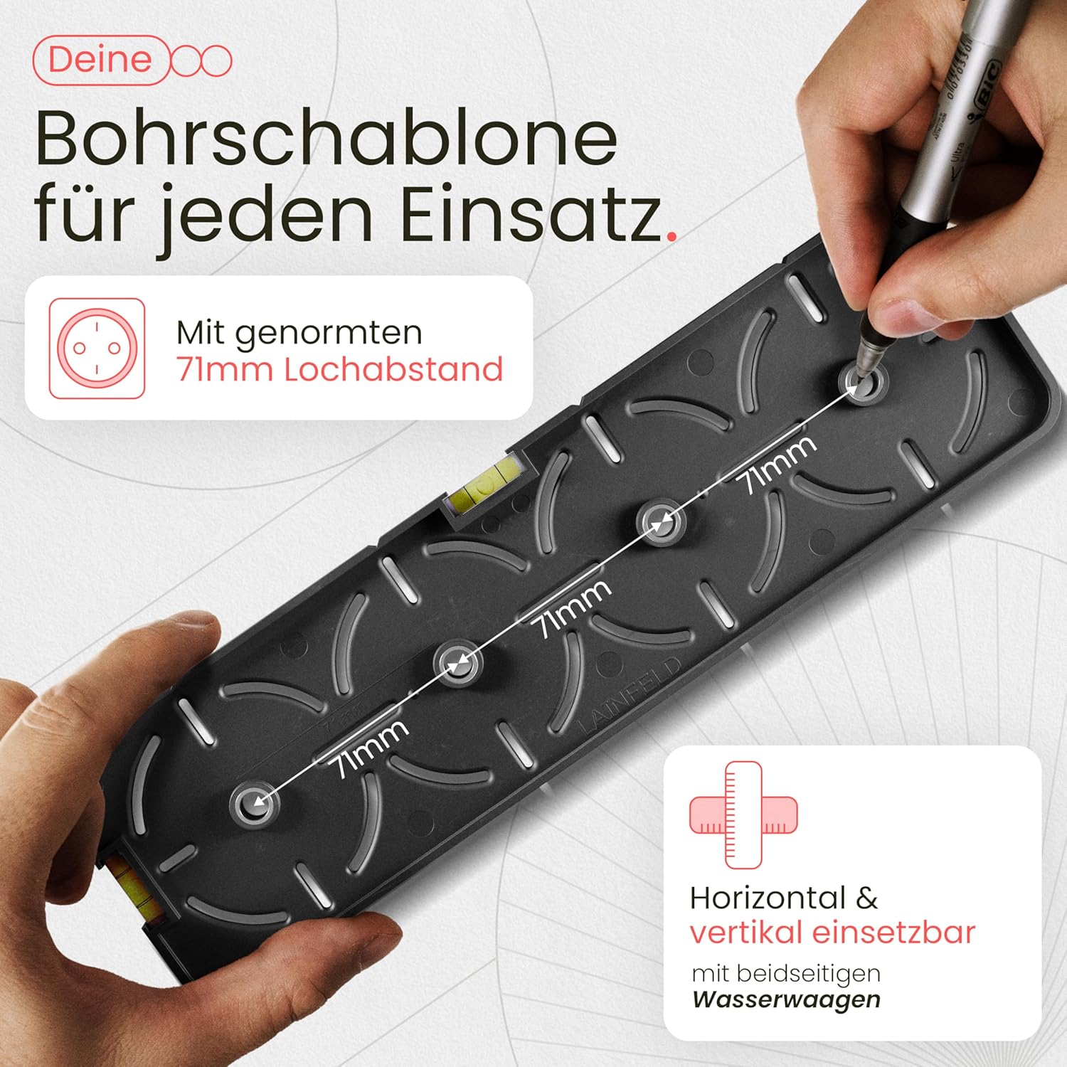 ⚡ Elektro & Technik – Bohrschablone für Steckdosen, inkl. Wasserwaage, Elektriker, Wasserwaage für Steckdose, Unterputzdose, Hohlwanddose, Rohbauschablone – Bild 2