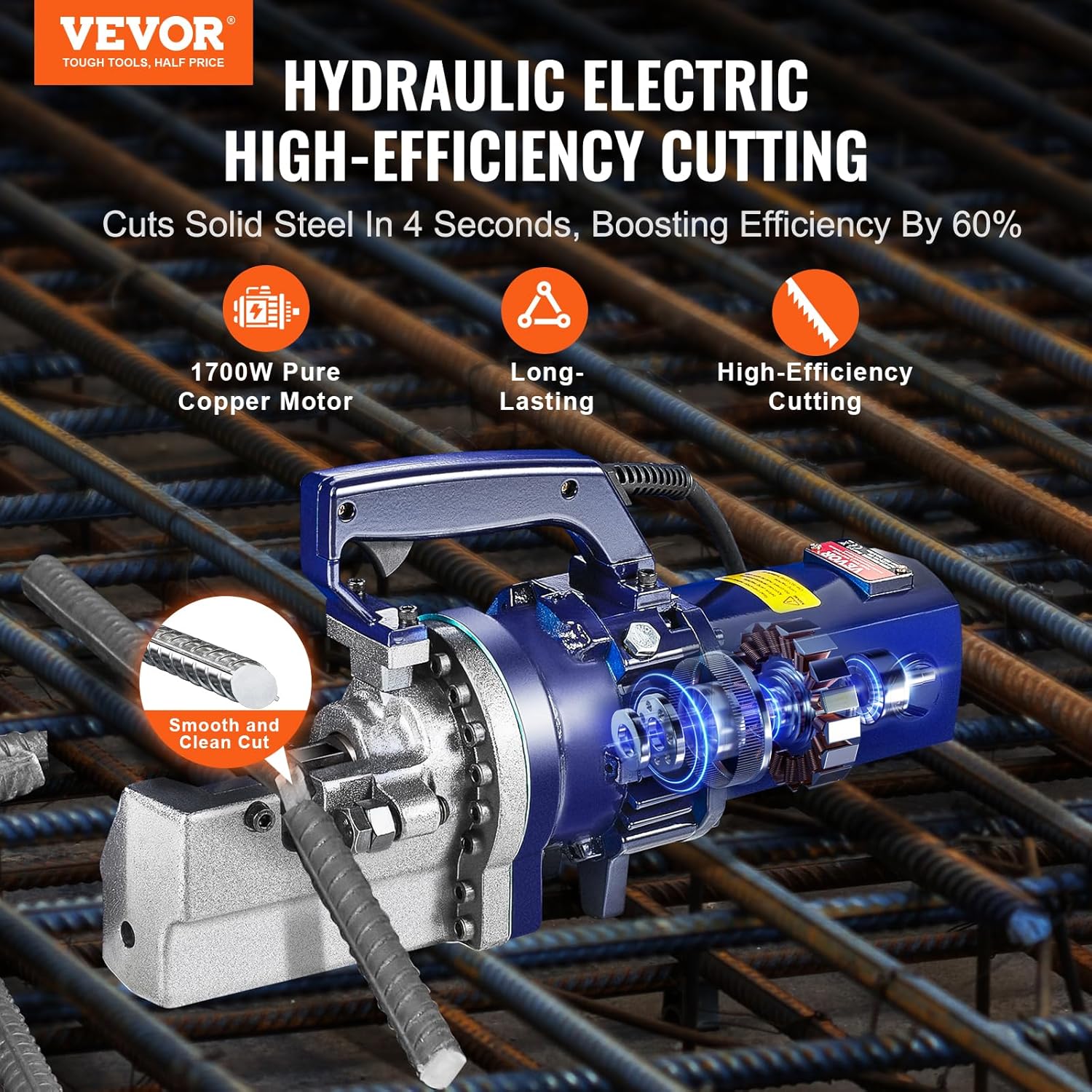 ⚡ Elektro & Technik – VEVOR elektrischer hydraulischer Bolzenschneider, 1700 W, Bewehrungsschneider, schneidet bis zu 5–25 mm Bewehrungsstahl in 4 Sekunden, Bewehrungsstahlschneider mit Werkzeugkoffer, Ölkanne, Schwarz, Blau – Bild 2