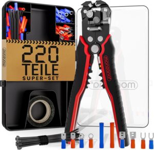 ⚡ Elektro & Technik – MONZANA Abisolierzange 3-in-1-Set, 220-teilig, Zubehörbox, 0,2–6 mm², Stahl, automatisches Isolierband, Kabelbinder, elektrisches Abisolierwerkzeug, Crimpzange, Kabel