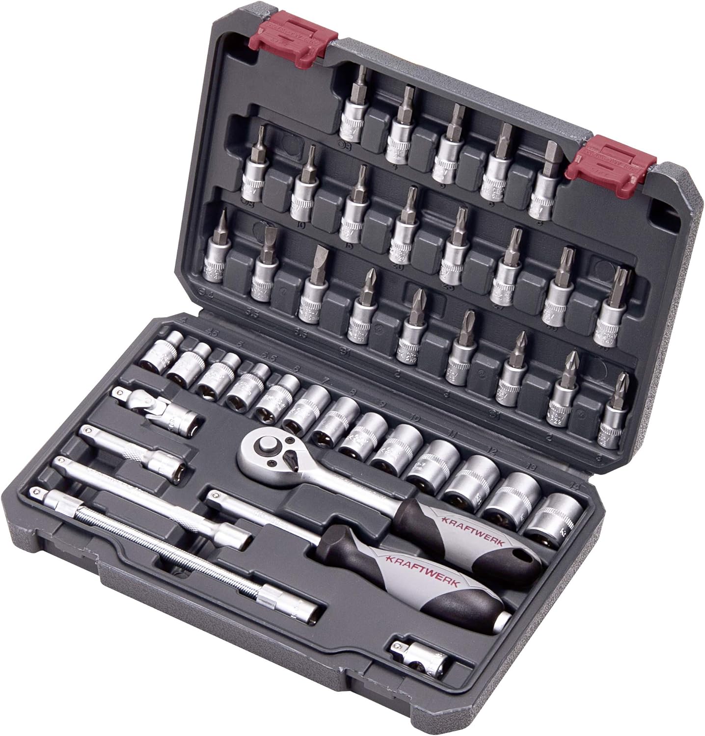 🚗 KFZ & Werkstatt – KRAFTWERK KRAFTWERK Tool No. 204.101.000 Socket Spanner and Bit Set 42 Pieces 1/4 Inch Ratchet Box Small with Bit Screwdriver and Extensions