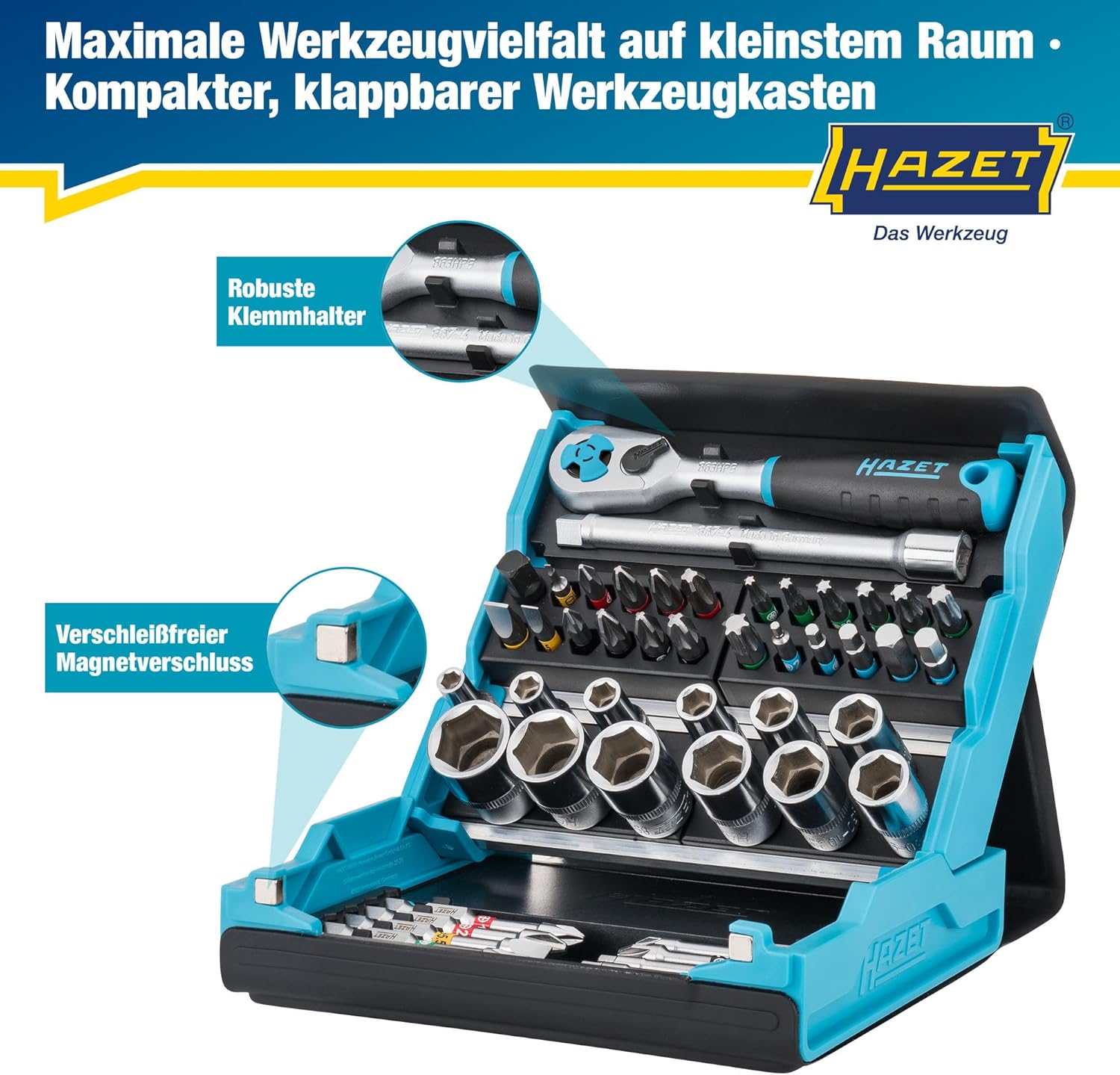 🚗 KFZ & Werkstatt – HAZET SmartCase Socket Spanner Set, 2200SC-2, 50-Piece Tool Socket Set, Drive: Hexagonal and Square 6.3 mm, Mobile Tool Box, Made in Germany – Bild 3