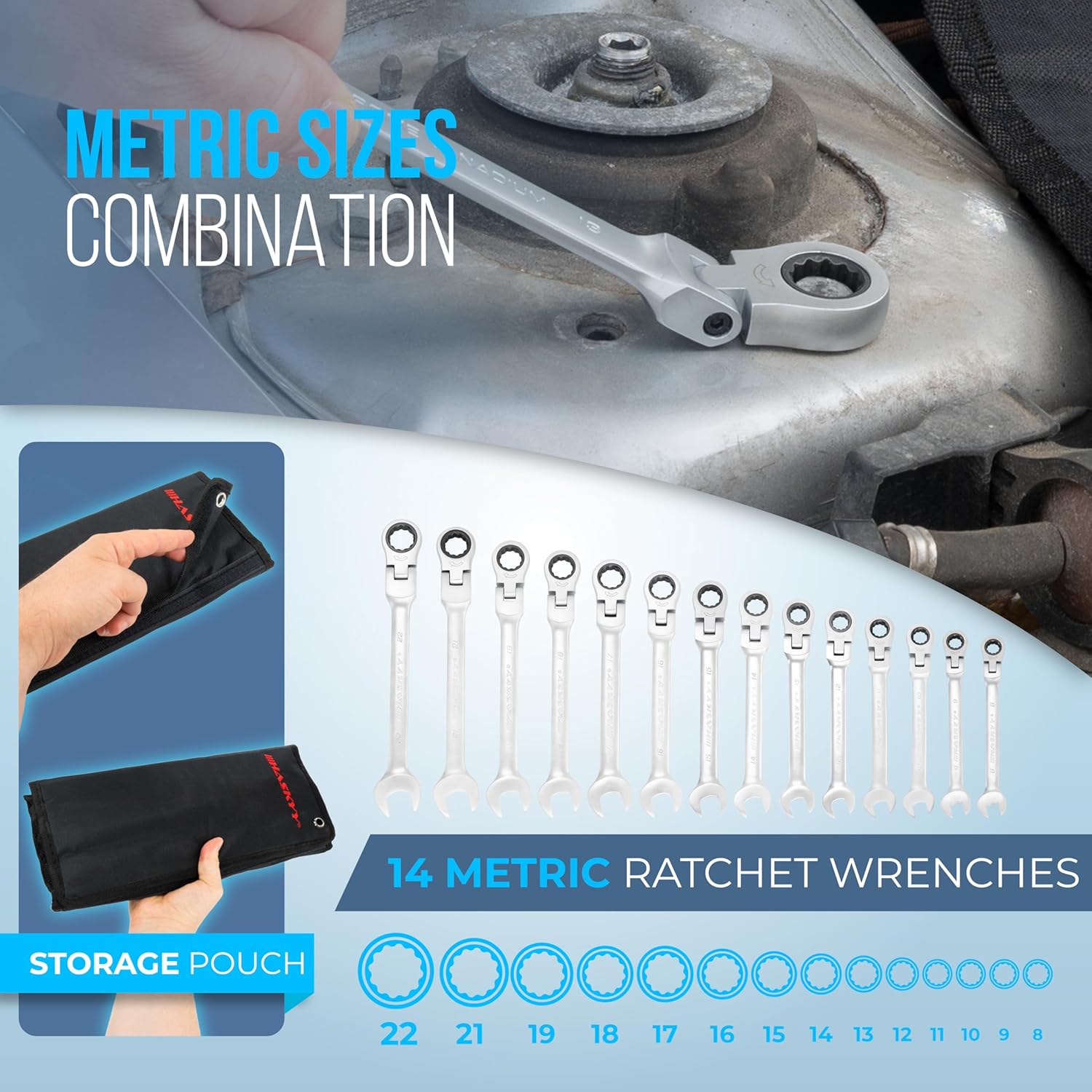 🚗 KFZ & Werkstatt – 12-piece set. Haskyy Ring Spanner Set 8-19 mm Open-End Spanner Ratchet Spanner – Bild 4
