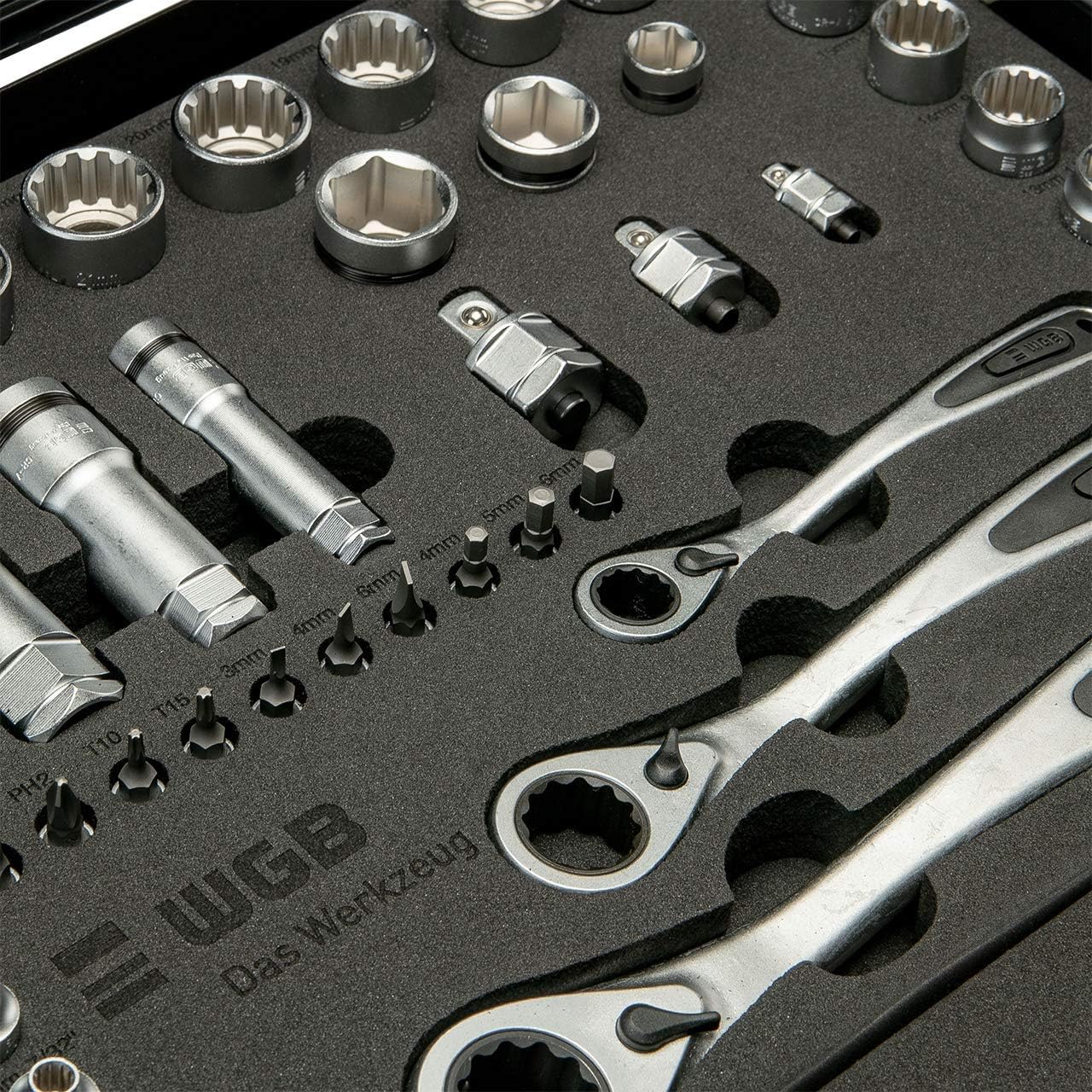 🚗 KFZ & Werkstatt – MOFLEX Socket Set, 47 Pieces I WGB The Tool I 1/4" + 3/8" + 1/2" I Chrome Vanadium Steel – Bild 5
