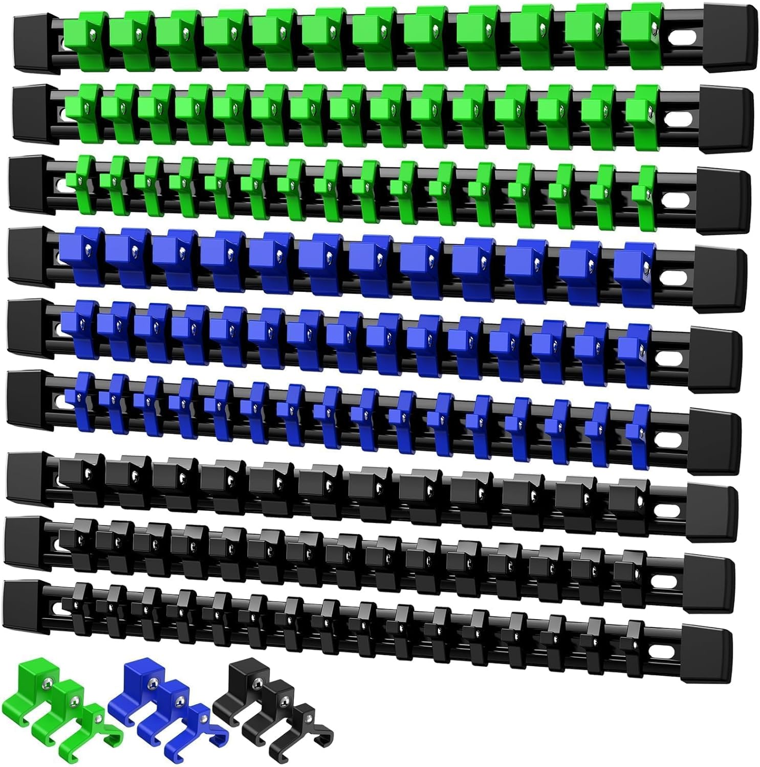🚗 KFZ & Werkstatt – Socket Organiser Holder 1/4 Inch Drive x 48 Clips, 3/8 Inch Drive x 45 Clips, 1/2 Inch Drive x 36 Clips ABS Plastic Attachment Rail Set for Toolbox Drawer 9 Pieces – Bild 8