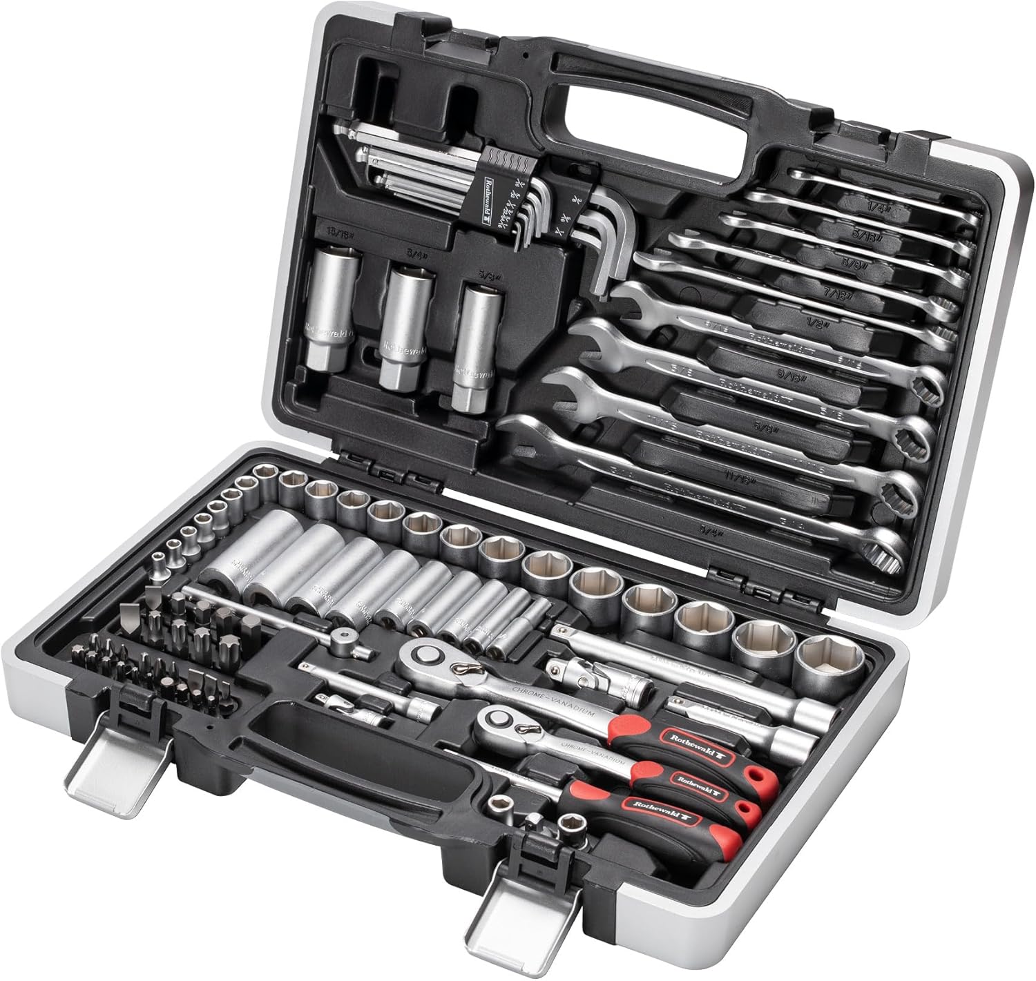 🚗 KFZ & Werkstatt – Inch Tool Set, 92 Pieces, Removable Bit Holder for Inch Bits, Fine Toothed Ratchets, Facilitates Controlled Screwing, Chrome Vanadium Steel