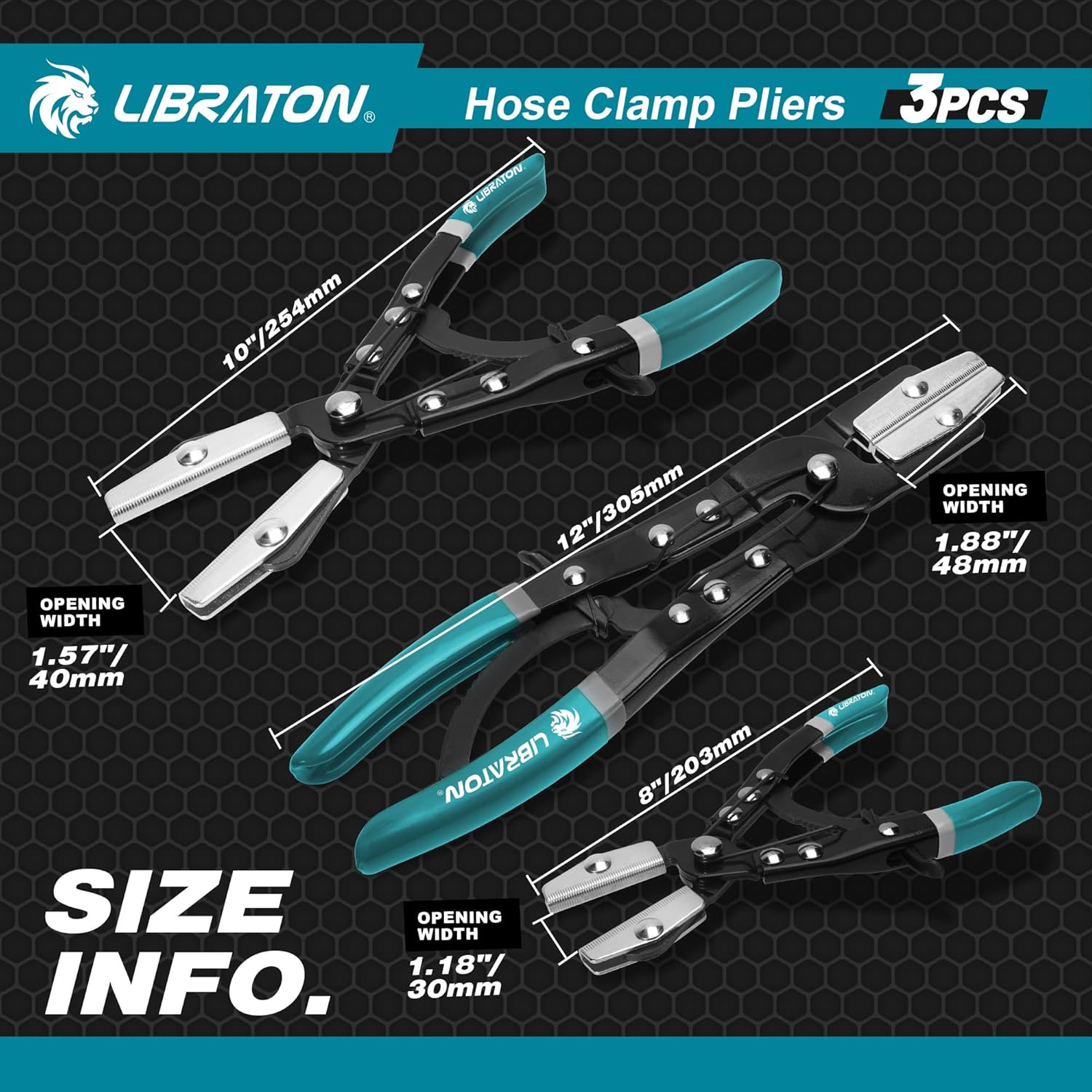 🚗 KFZ & Werkstatt – LIBRATON Hose Clamp Pliers, 3 Pieces Ratchet Hose Pliers, Car Hose Clamp, Hose Clamp Pliers for Fuel, Flexible, Cooler Hose, with Storage, 8" 10" 12" – Bild 3