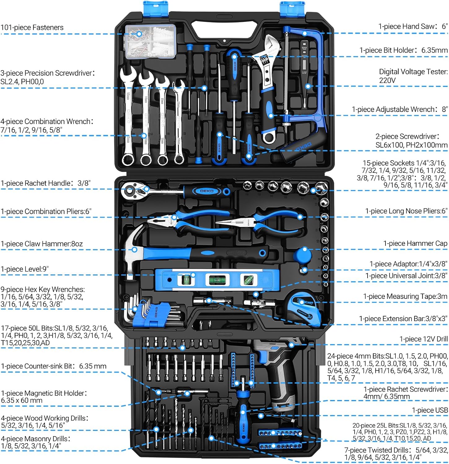 🚗 KFZ & Werkstatt – 238-Piece Filled Tool Box: DEKO Tool Set with 12V Cordless Drill, Drawer Tool Box (Easy Access), for Men/Women - Home Repairs, Vehicle Maintenance, DIY – Bild 2