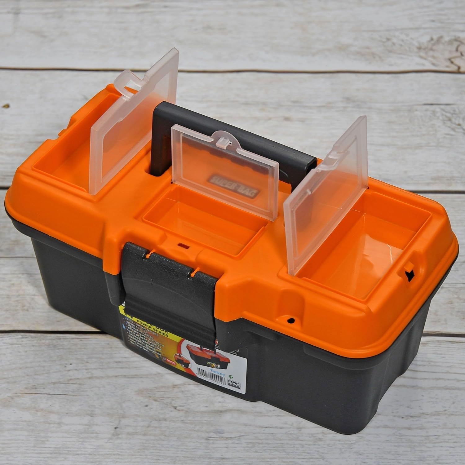 ⚒️ Bau & Montage – Leerer klassischer Werkzeugkasten 14 Zoll (34 x 17 x 15 cm), abschließbar, Werkzeugkasten mit Griff & Kleinteilefächern & ideal für Heimwerker, Handwerker, Werkzeugkasten aus Kunststoff – Bild 5