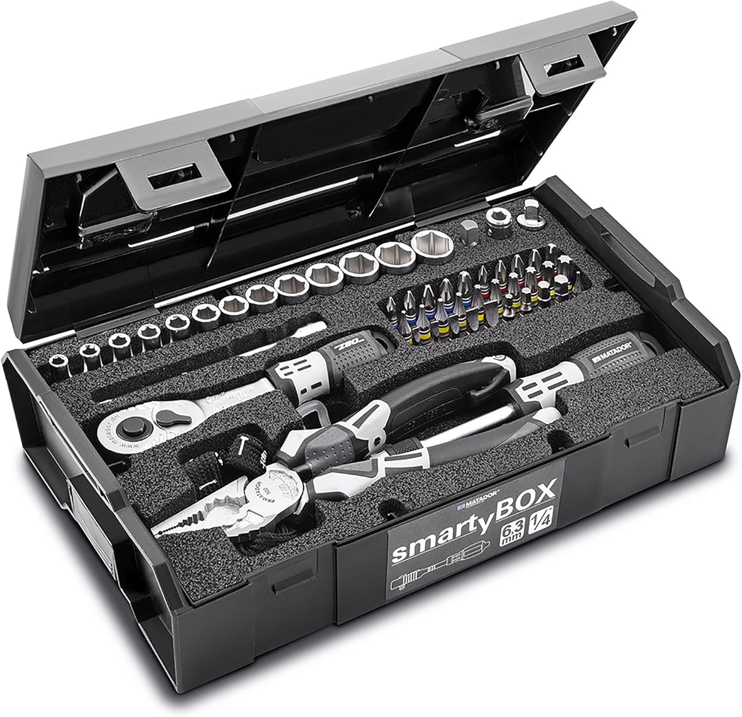 🚗 KFZ & Werkstatt – Matador Socket Spanner Set 80 Pieces | Ratchet Box with 1/2 Inch and 1/4 Inch Ratchet | Car Tool in l Boxx | Includes Bit Set | Spark Plug Wrench | SmartyBox L1 | Matador Tool No. 81454150 – Bild 6