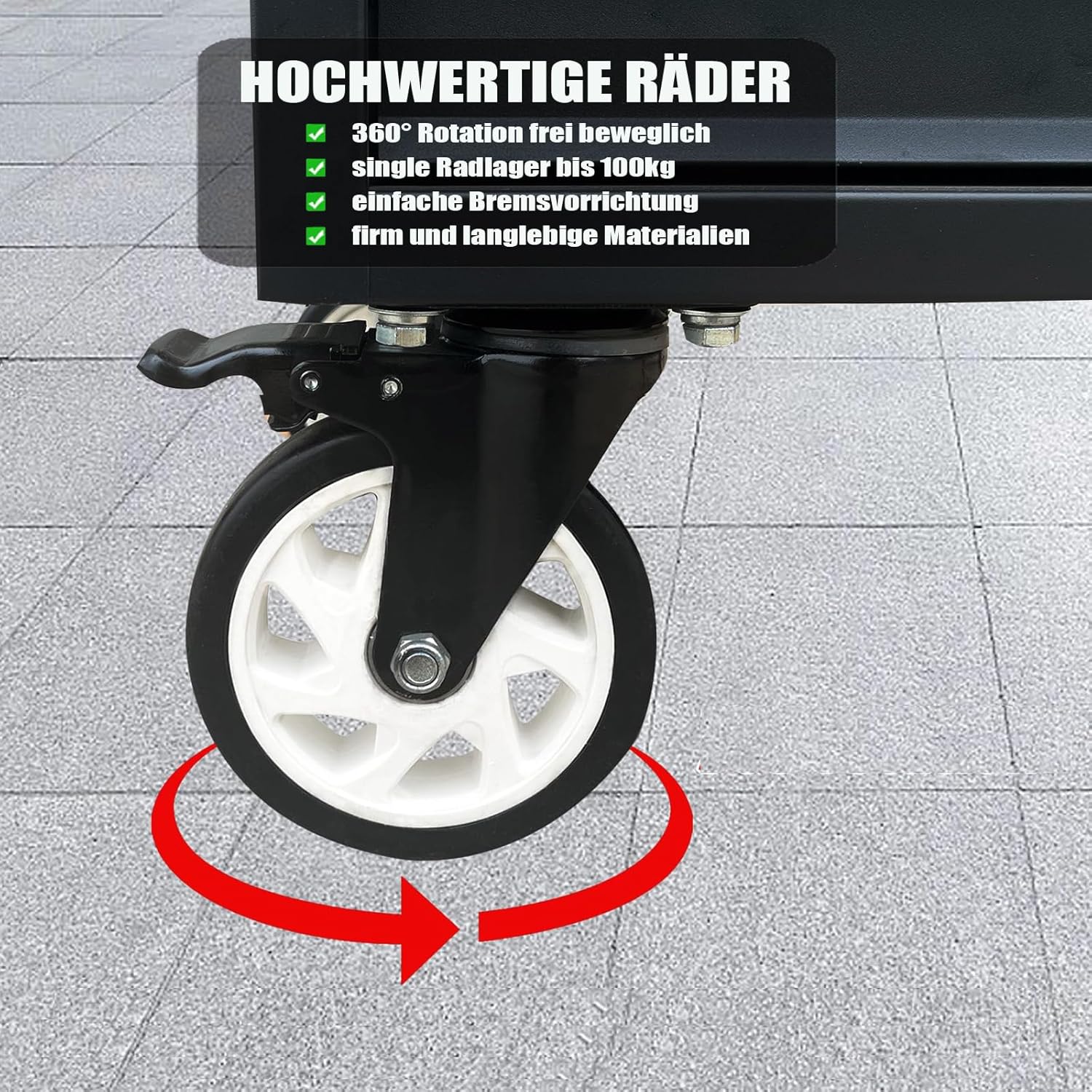 ⚒️ Bau & Montage – Werkstattwagen, 7 Schubladen, Bremsrad, schwarz/grün, robust, rollbar, mit Holzarbeitsplatte, 79,5 x 48 x 82 cm, Tragkraft 300 kg (7 Schubladen) – Bild 8