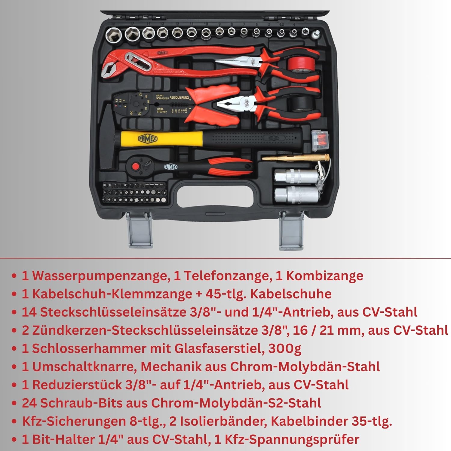 🚗 KFZ & Werkstatt – FAMEX 144-47 Tool Box Filled with High-Quality Tool Set, Compact, All Screw Tools, Chrome Vanadium, Ideal as an On-Board Case for Car, Motorhome, Camper – Bild 4