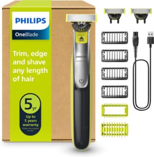 ⚡ Elektro & Technik – PHILIPS OneBlade 360 ​​Face & Body Elektrorasierer, Trimmer & Body Groomer, 3 x 360 Klingen, 4 x Trimmaufsätze (1/2/3/5 mm), 2 x Körperaufsätze, Nass- und Trockenrasur für Gesicht und Körper (QP2834/31)