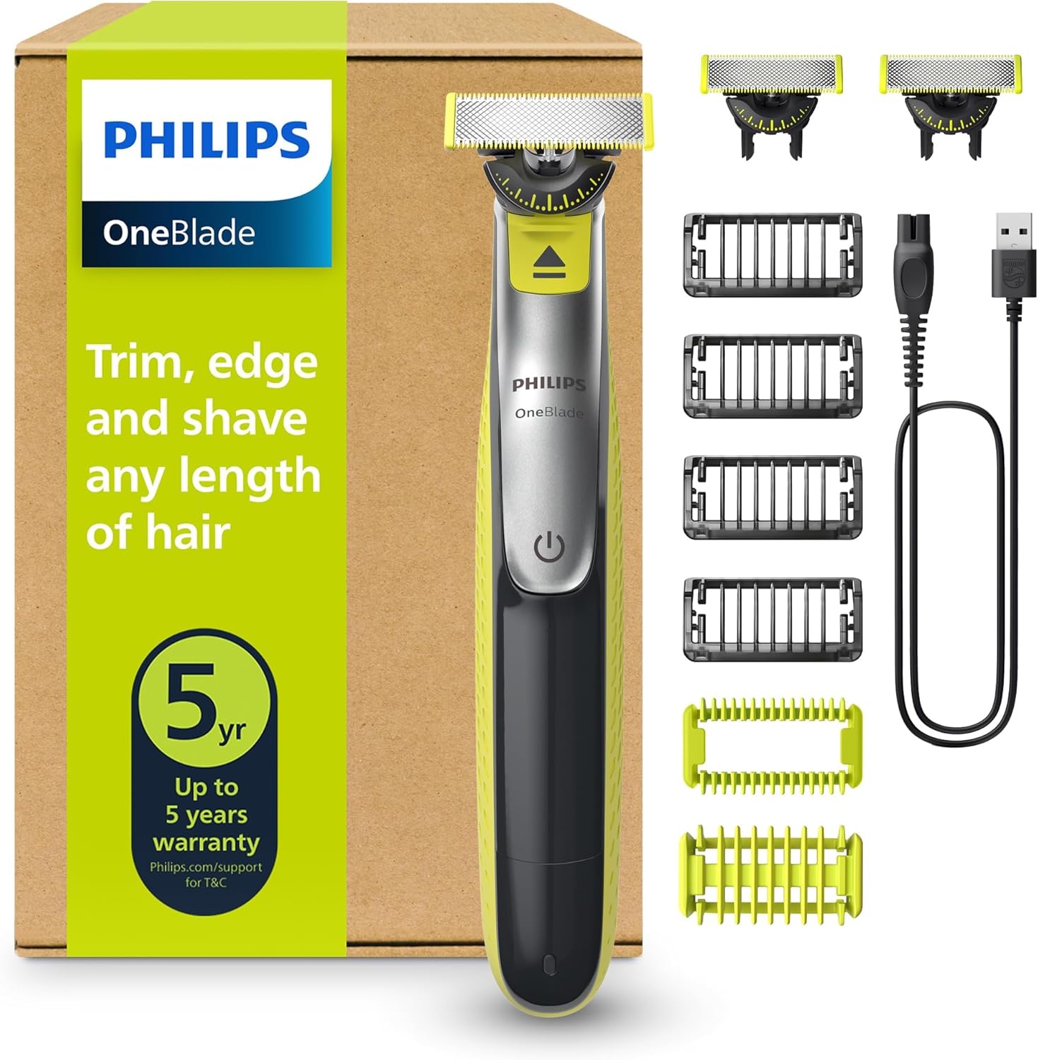 ⚡ Elektro & Technik – PHILIPS OneBlade 360 Face & Body Elektrorasierer, Trimmer & Body Groomer, 3 x 360 Klingen, 4 x Trimmaufsätze (1/2/3/5 mm), 2 x Körperaufsätze, Nass- und Trockenrasur für Gesicht und Körper (QP2834/31)