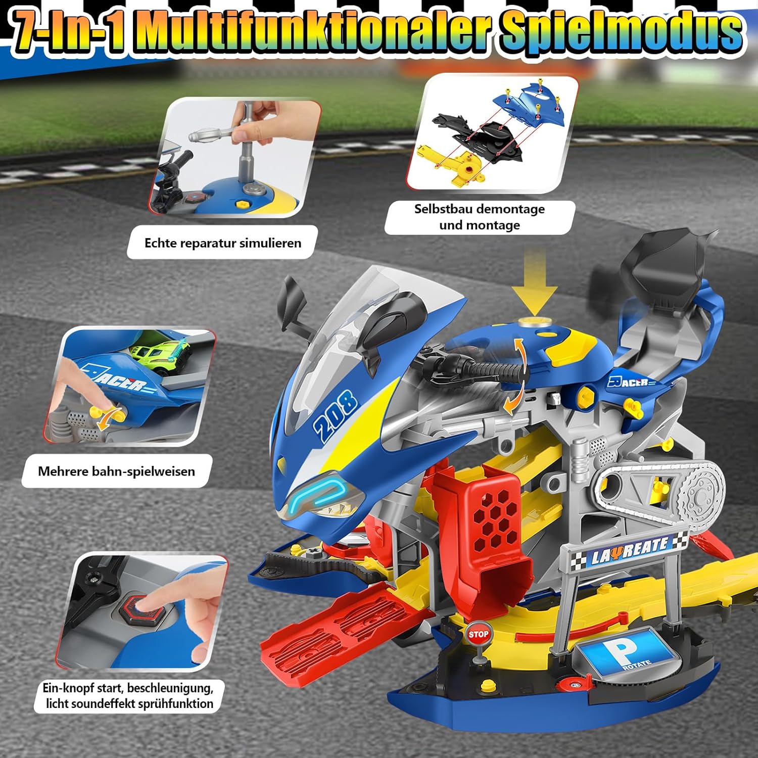 ⚡ Elektro & Technik – Kinder-Autoschrauben mit Bohrer, großes Moto-Set zum Schrauben, Spielzeug-Set mit Licht und Ton, Reparaturfunktionen, Lernspielzeug, Geschenke für Jungen, Geburtstag, 3–8 Jahre – Bild 2