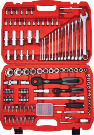 🚗 KFZ & Werkstatt – FAMEX 568-44 Socket Spanner Set 125 Pieces - Ratchet Set Tool Set, Ratchet Box, Nut Box - Nuts with Wave Profile - 12.5 mm (1/2 Inch) and 6.3 mm (1/4 Inch) - Bit Inserts