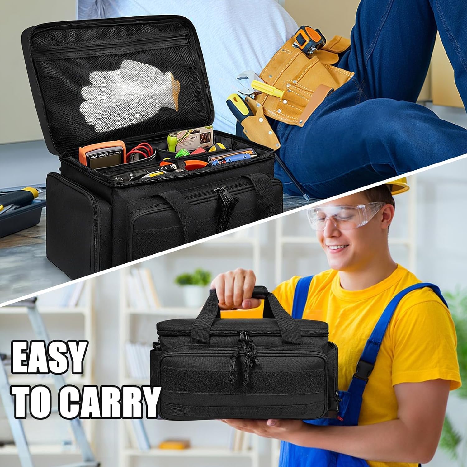 ⚡ Elektro & Technik – Werkzeugtasche für Herren, multifunktionaler Werkzeugkasten, leer, Werkzeugtasche Elektriker mit rutschfestem und dick gepolstertem Boden für Mechaniker und Elektriker – Bild 5