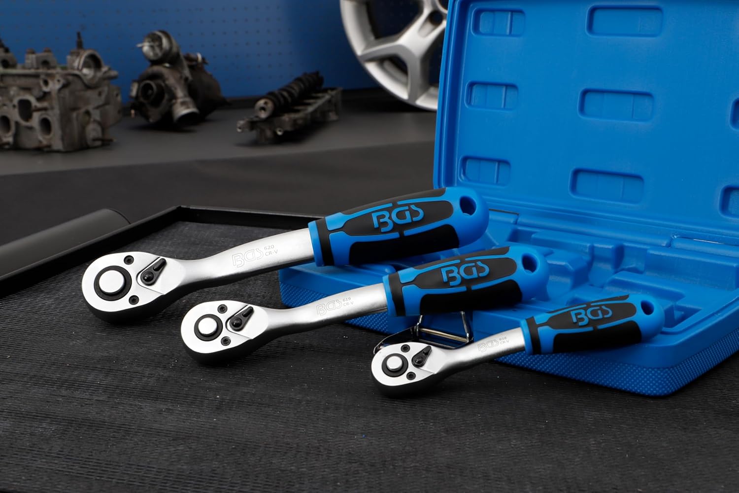 🚗 KFZ & Werkstatt – BGS 621 | Reversible Ratchet Set | 3 Pieces | Fine-toothed | 6.3 mm (1/4 inch) - 10 mm (3/8 inch) - 12.5 mm (1/2 inch) | Ratchet – Bild 2