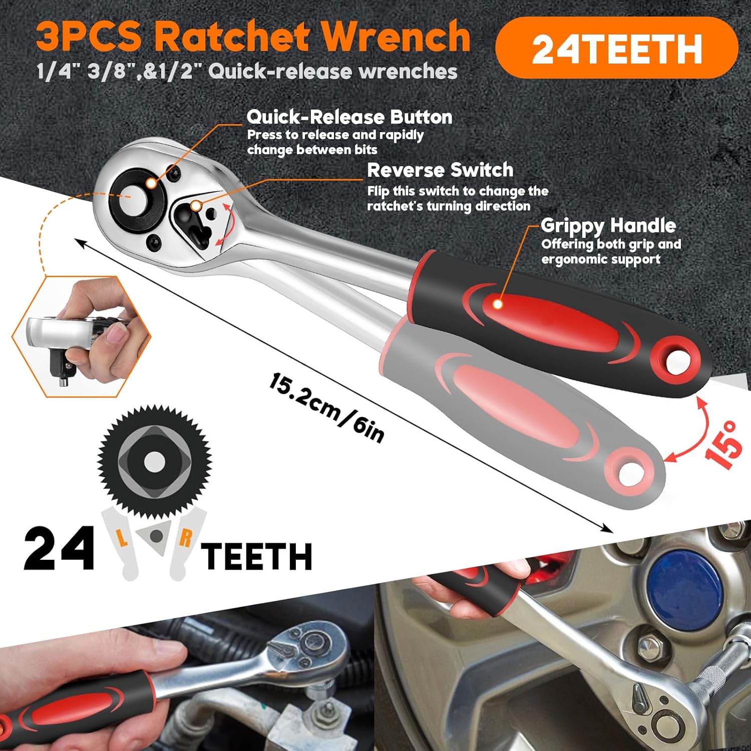 🚗 KFZ & Werkstatt – Inch Socket Spanner Set 216-Piece Tool Box with Ring Spanner and Spanner Ratchet with Nut Set Extension Adapter, Allen Key, Ratchet Box, Inch, Ratchet Box – Bild 4