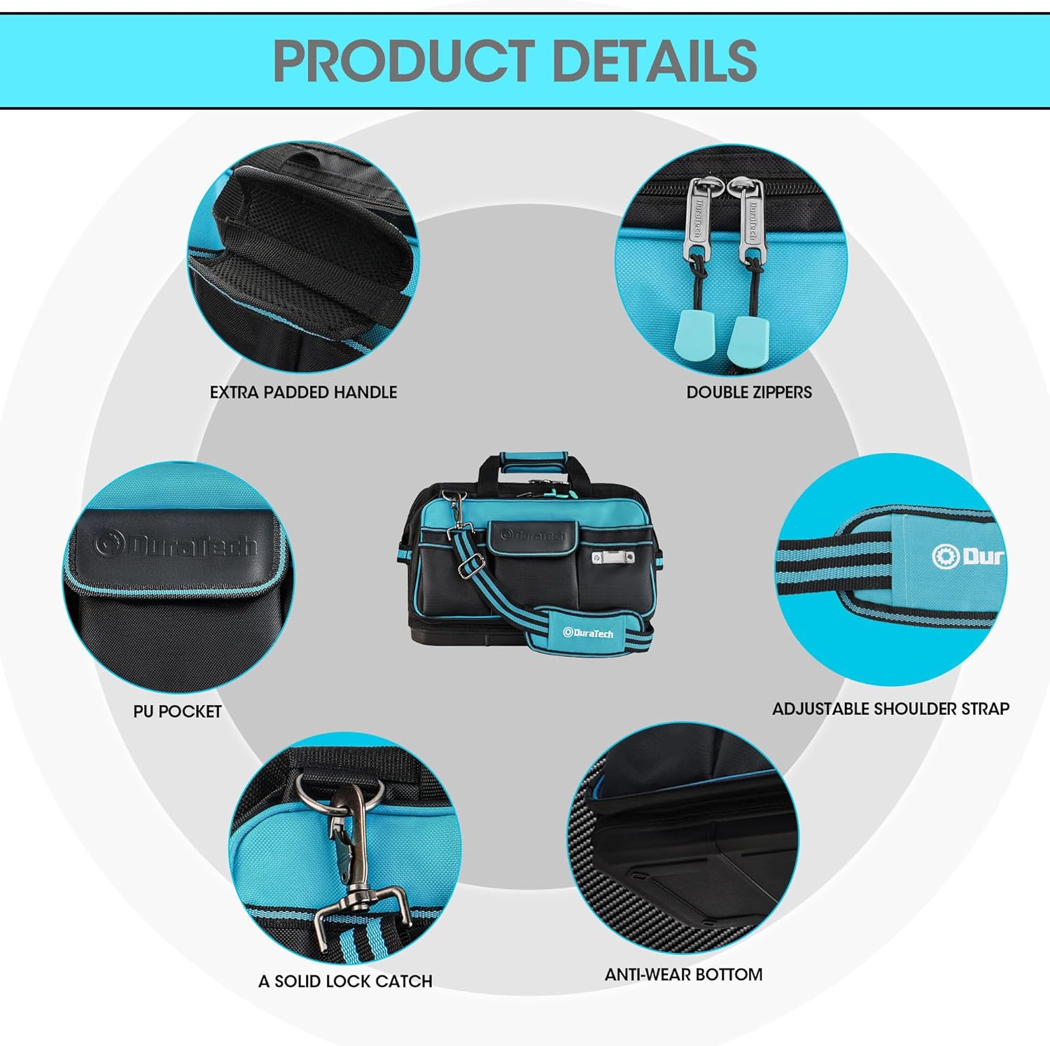 ⚡ Elektro & Technik – DURATECH Elektriker-Werkzeugtasche, wasserdicht, 43 cm, professionelle Werkzeugtasche mit breiter Öffnung und hohem Fassungsvermögen, 840D-Polyester, 32 Taschen, verstellbarer Riemen, Clip-Design, für Heimwerker – Bild 2